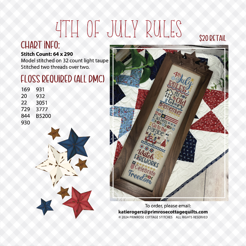 PRE-ORDER 4th of July Rules - Primrose Cottage Stitches - Cross Stitch Patterns, Needlecraft Patterns, Needlecraft Patterns, The Crafty Grimalkin - A Cross Stitch Store