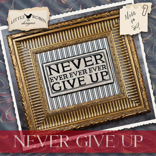 PREORDER Never Give Up - Little Robin Designs - Cross Stitch Pattern, Needlecraft Patterns, The Crafty Grimalkin - A Cross Stitch Store