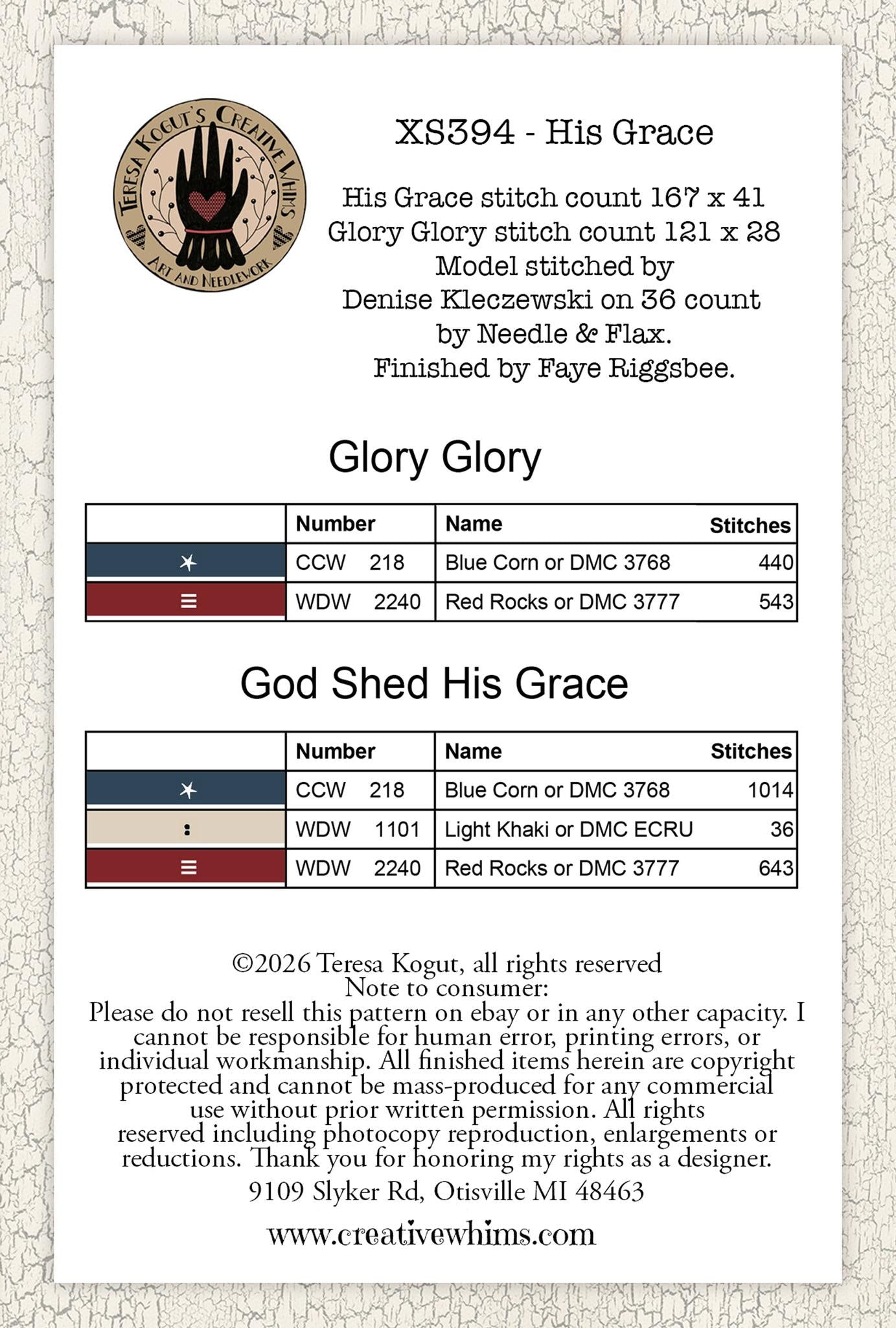 PREORDER His Grace - Teresa Kogut - Cross Stitch Pattern