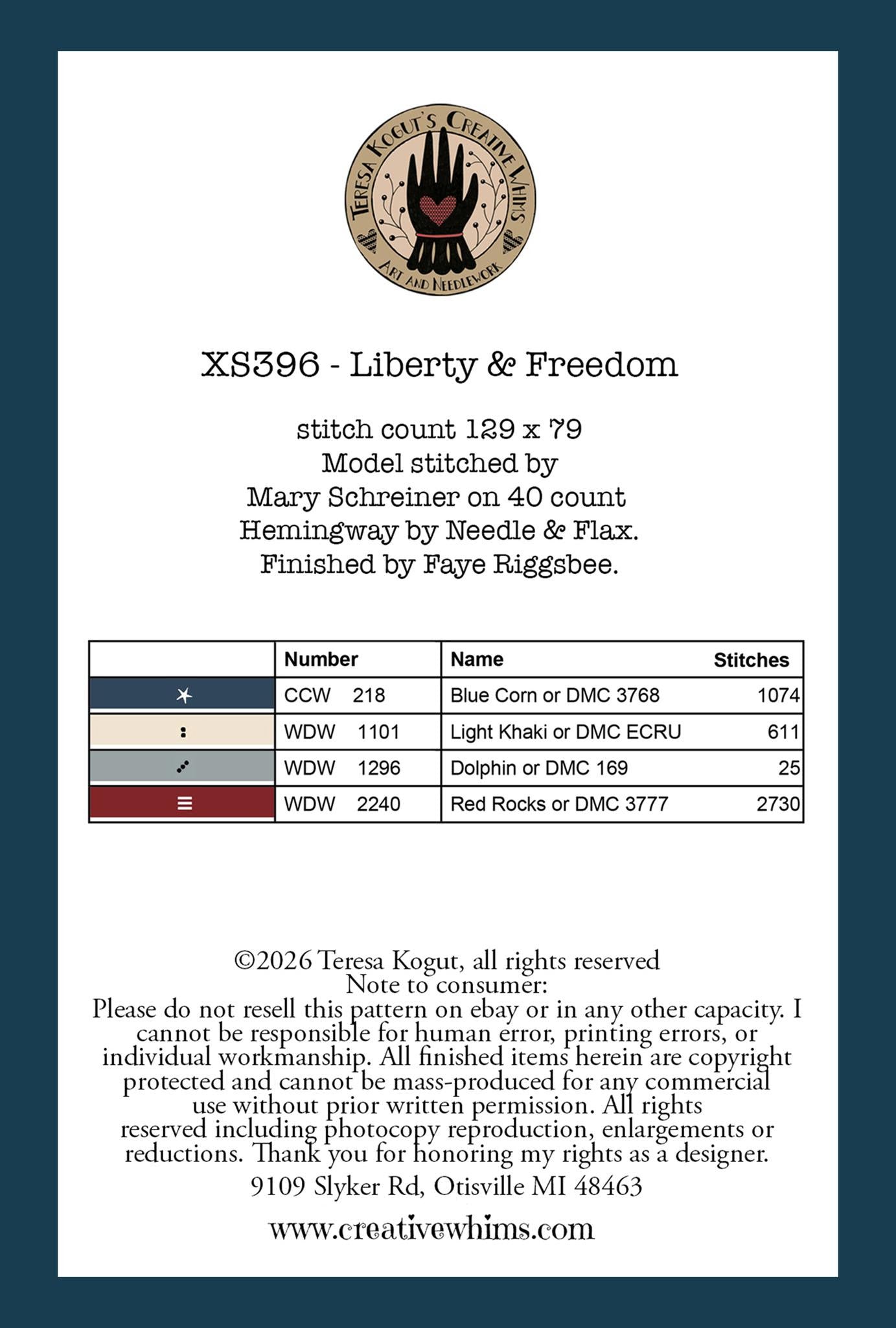 PREORDER Liberty and Freedom - Teresa Kogut - Cross Stitch Pattern