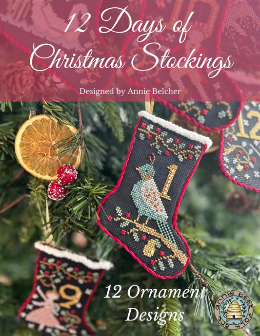 PRE-ORDER 12 Days of Christmas Stockings -  Annie Beez Folk Art - Cross Stitch Pattern, Needlecraft Patterns, Needlecraft Patterns, The Crafty Grimalkin - A Cross Stitch Store