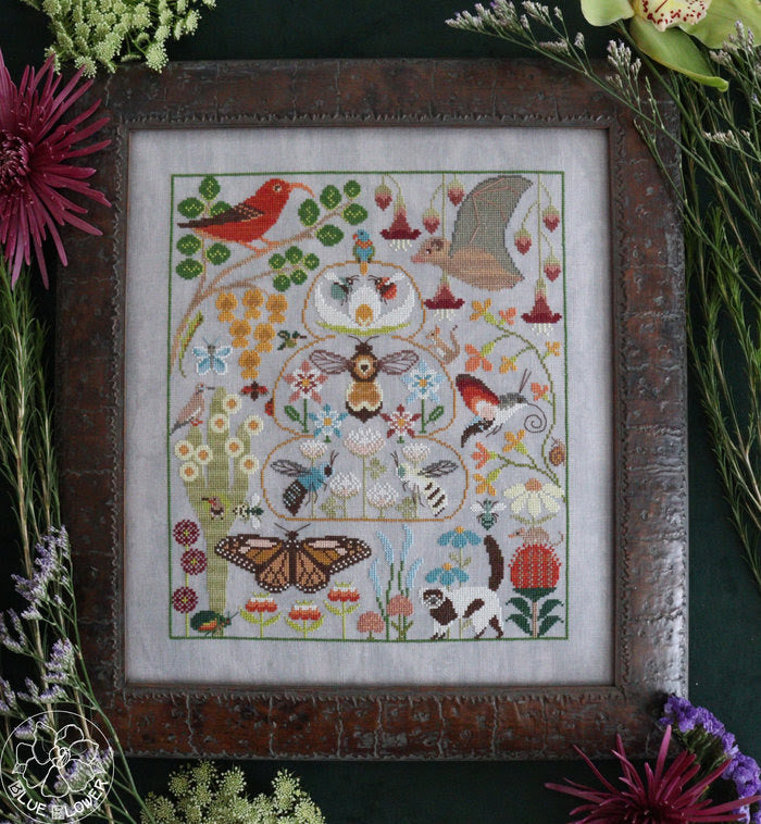 PRE-ORDER In Praise of Pollinators - The Blue Flower - Cross Stitch Pattern, Needlecraft Patterns, Needlecraft Patterns, The Crafty Grimalkin - A Cross Stitch Store