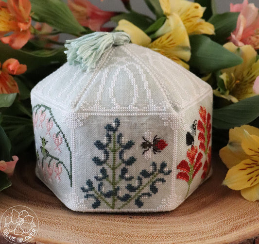 PRE-ORDER Bees In The Greenhouse - The Blue Flower - Cross Stitch Pattern, Needlecraft Patterns, Needlecraft Patterns, The Crafty Grimalkin - A Cross Stitch Store