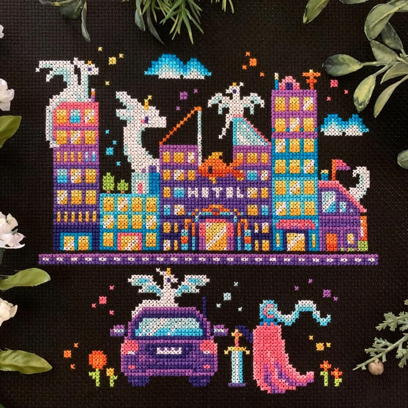 Dragon City - Flossy Fox Shop - Cross Stitch Pattern