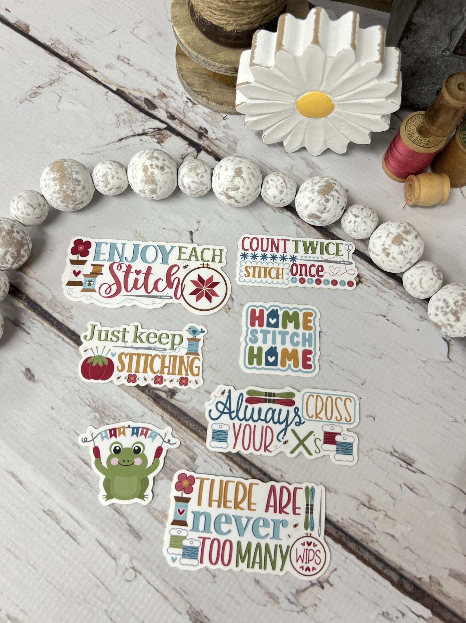 Stitching Stickers - Primrose Cottage Stickers, Needlecraft Patterns, The Crafty Grimalkin - A Cross Stitch Store