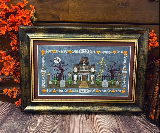 PREORDER House in the Haunted Cemetery - Flossabilities - Cross Stitch Pattern