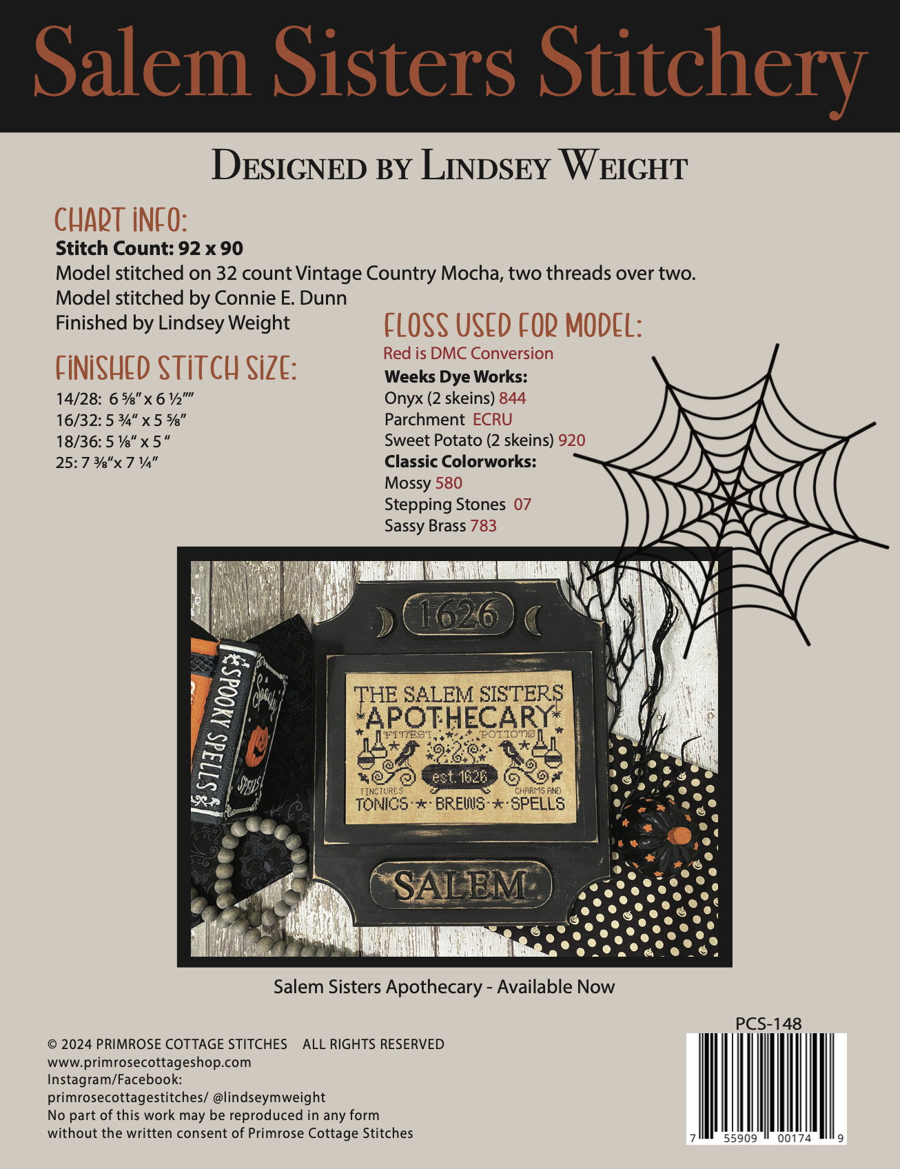 Salem Sisters Stitchery - Primrose Cottage Stitches - Cross Stitch Pattern