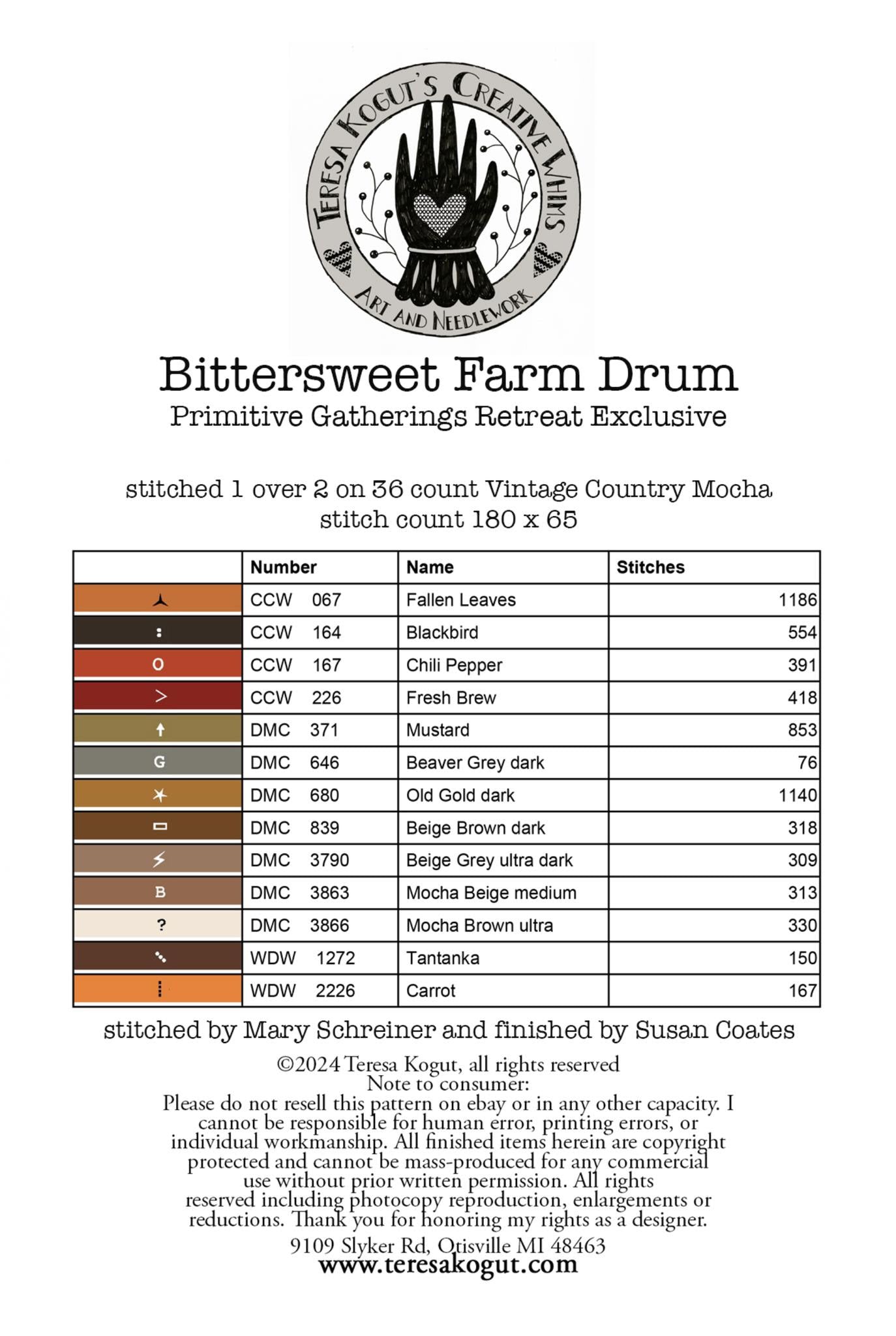 Bittersweet Farm Drum - Teresa Kogut - Cross Stitch Pattern