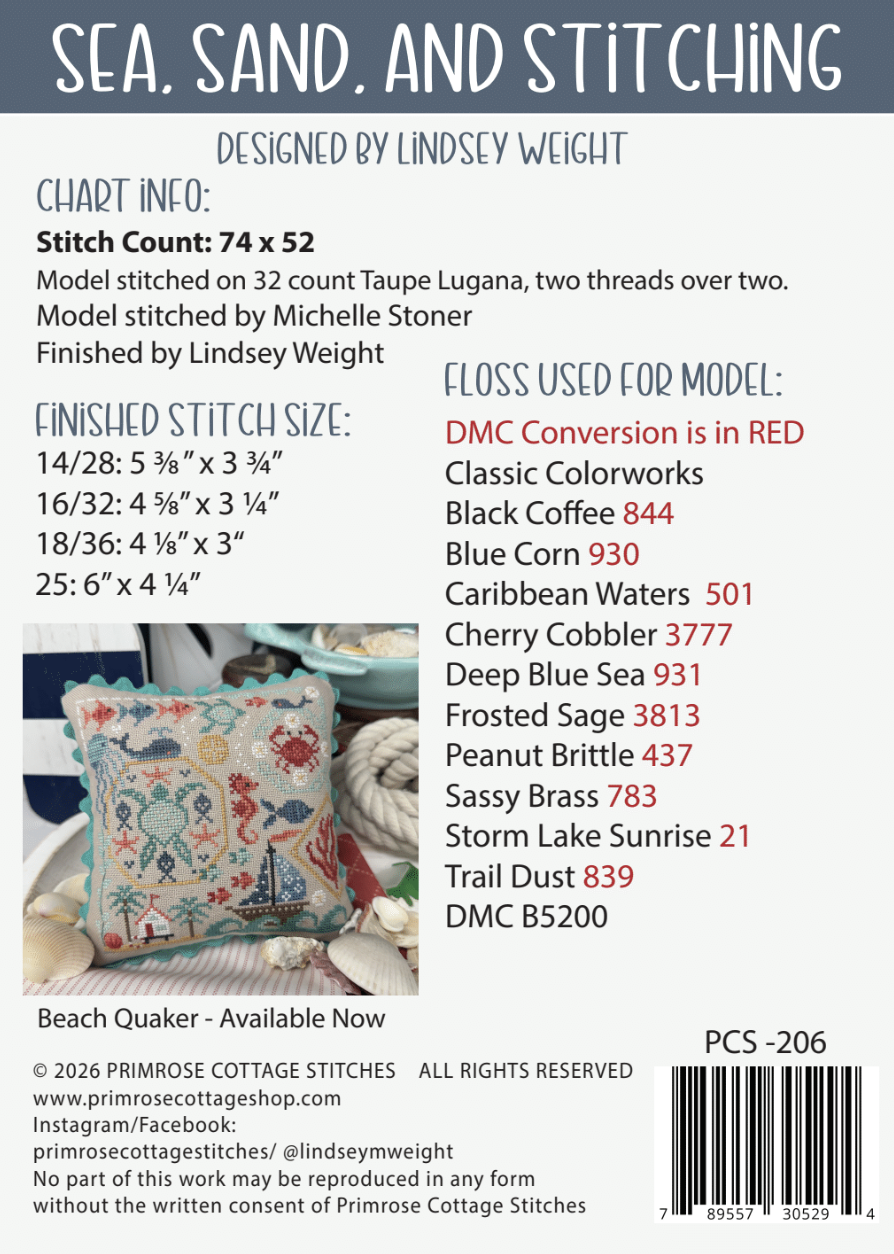Sea, Sand, and Stitching - Primrose Cottage - Cross Stitch Pattern