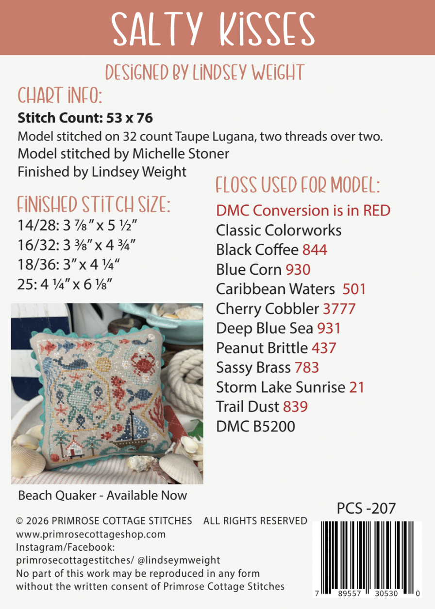 Salty Kisses - Primrose Cottage - Cross Stitch Pattern