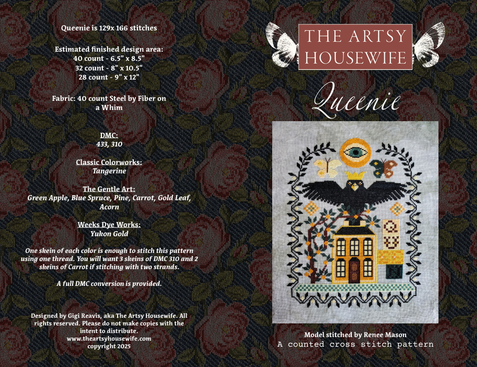 Queenie - Artsy Housewife - Cross Stitch Pattern, Needlecraft Patterns, The Crafty Grimalkin - A Cross Stitch Store