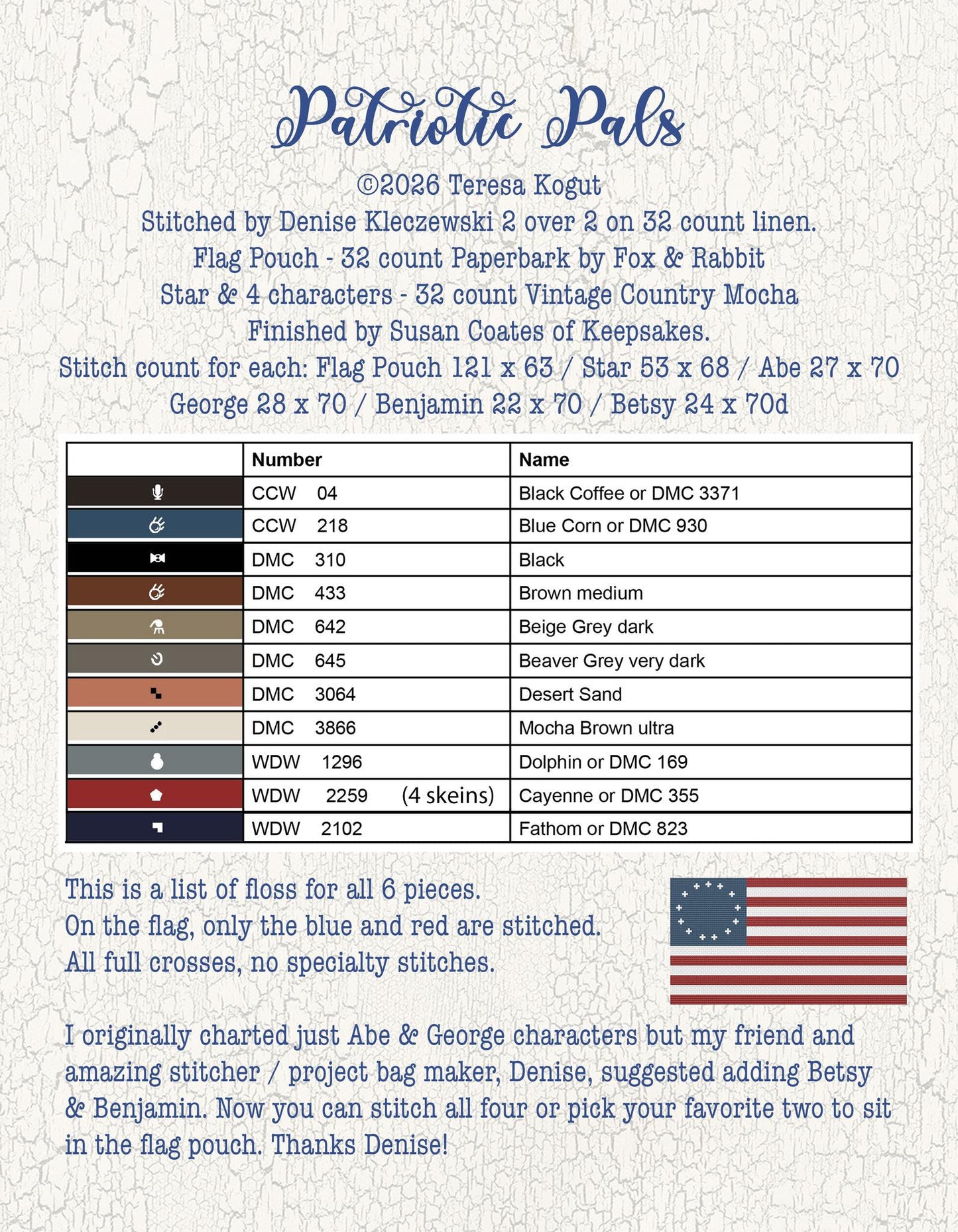 PREORDER Patriotic Pals - Teresa Kogut - Cross Stitch Pattern