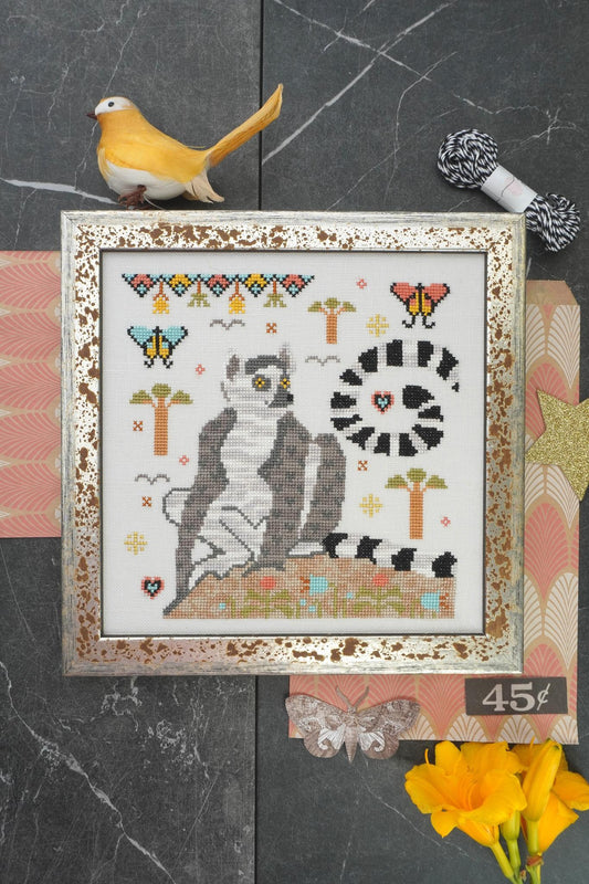 PREORDER Ring Tailed Lemur - Lindy Stitches - Cross Stitch Pattern
