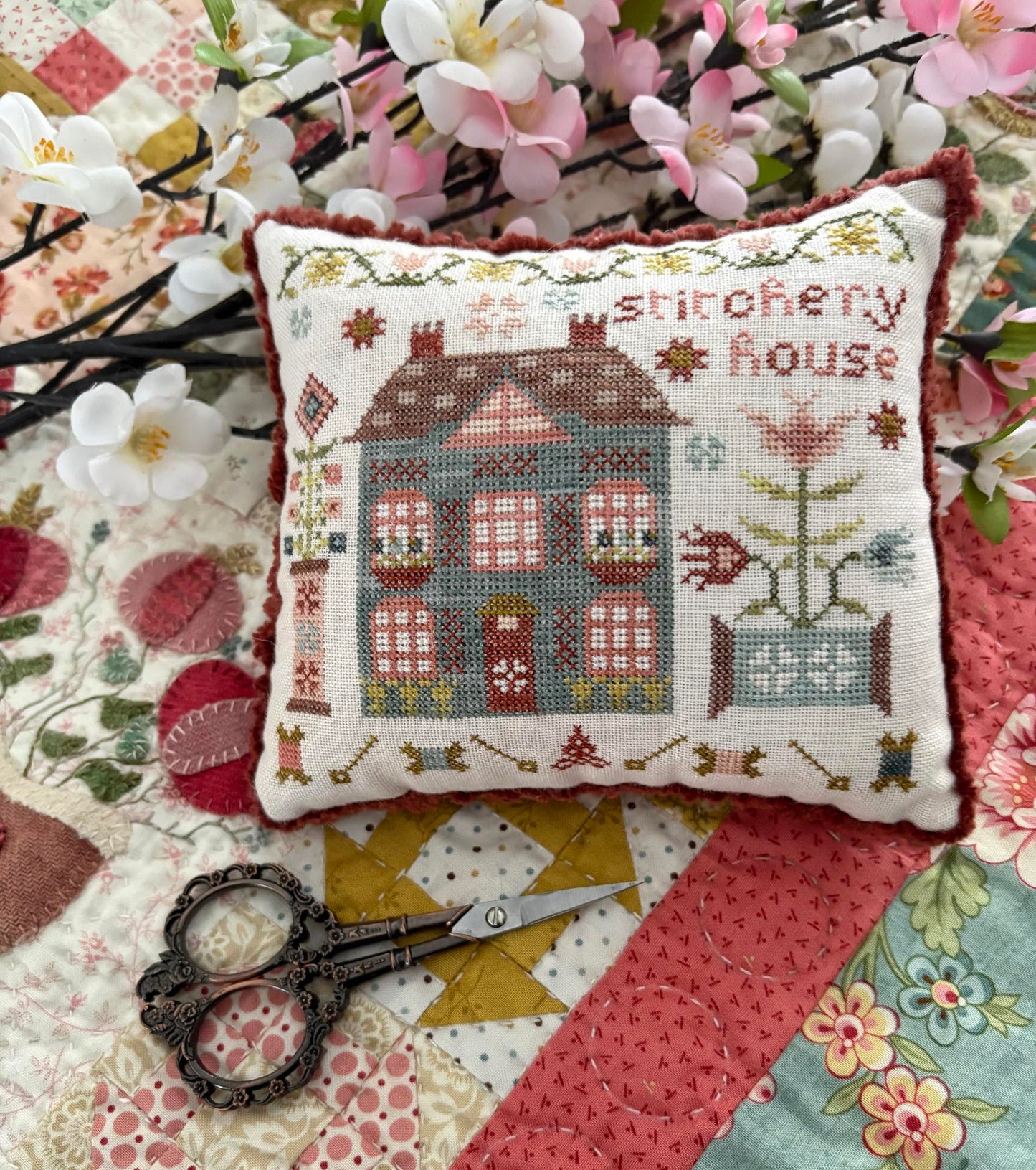 Stitchery House #1, Stitchery Lane Series - Pansy Patch - Cross Stitch Pattern
