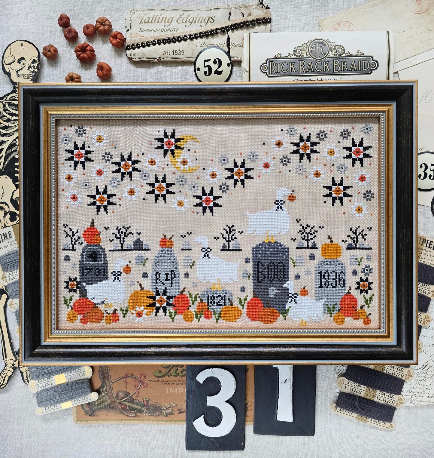 PREORDER Ghoosts in the Graveyard - Hello from Liz Mathews - Cross Stitch Pattern