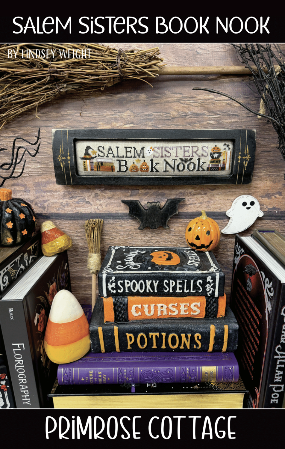 PREORDER Salem Sisters Book Nook - Primrose Cottage Stitches - Cross Stitch Pattern