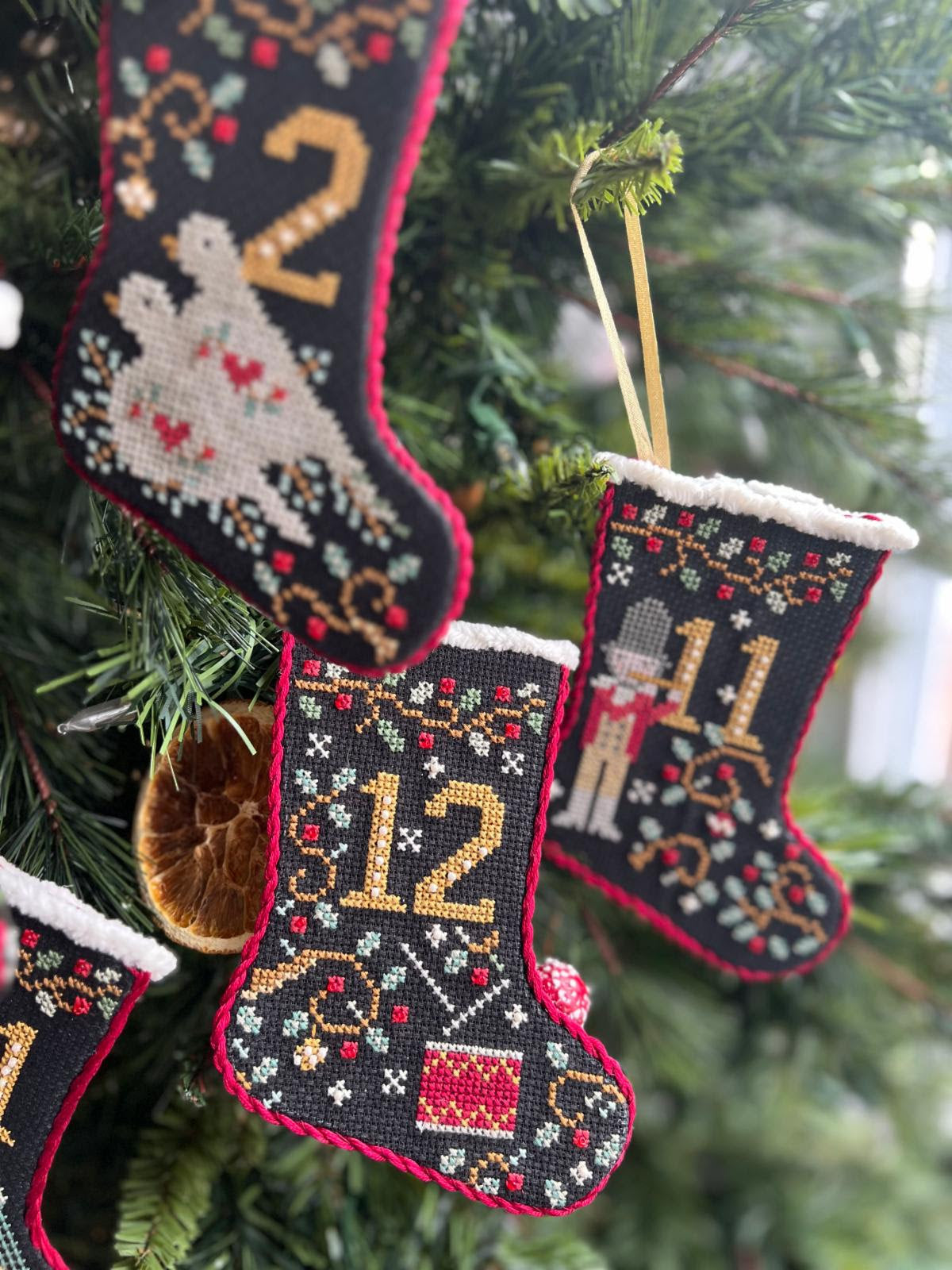 PRE-ORDER 12 Days of Christmas Stockings -  Annie Beez Folk Art - Cross Stitch Pattern, Needlecraft Patterns, Needlecraft Patterns, The Crafty Grimalkin - A Cross Stitch Store