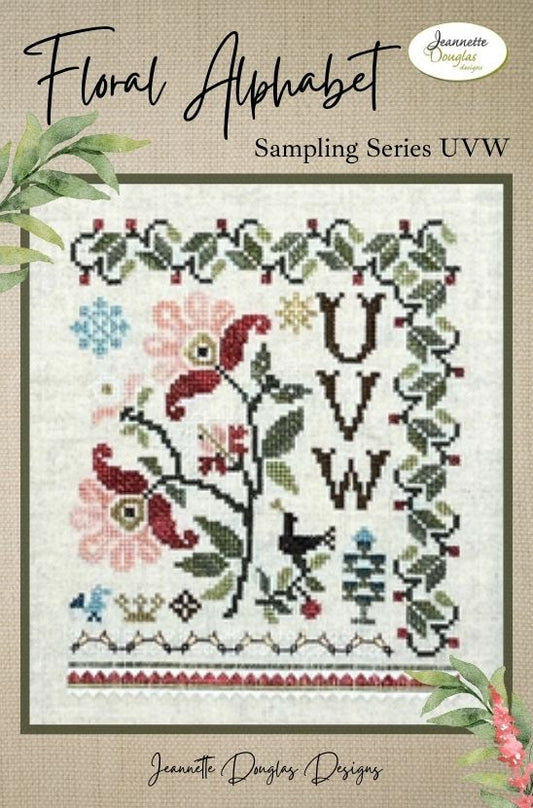 PREORDER Floral Alphabet Sampling Series: UVW - Jeannette Douglas Designs - Cross Stitch Pattern
