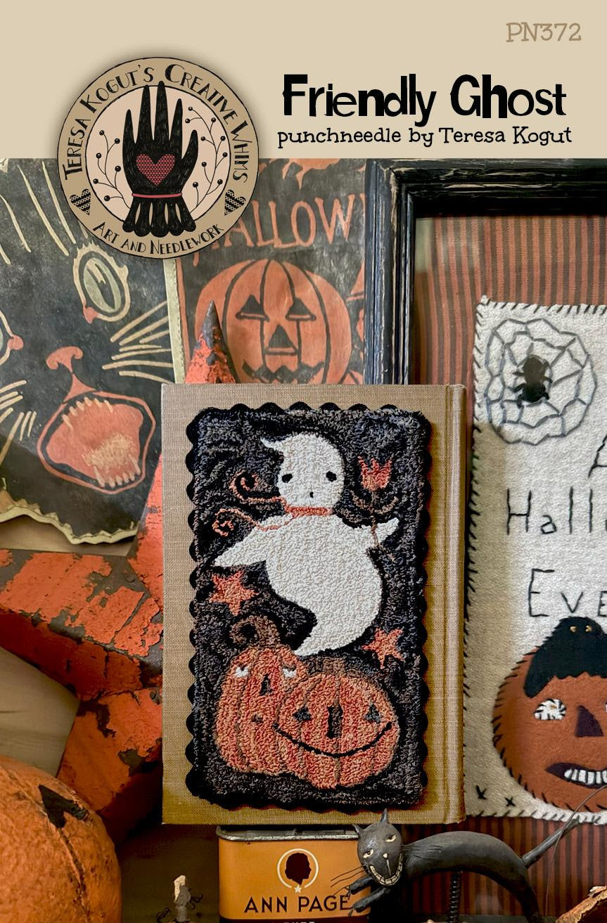 PREORDER Friendly Ghost - Teresa Kogut - Punchneedle Pattern, Needlecraft Patterns, Cross Stitch Patterns, The Crafty Grimalkin - A Cross Stitch Store