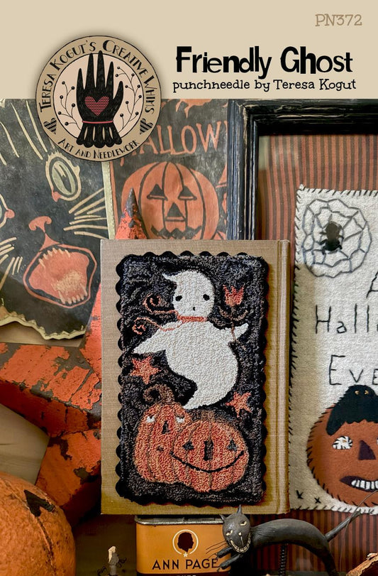 PREORDER Friendly Ghost - Teresa Kogut - Punchneedle Pattern, Needlecraft Patterns, Cross Stitch Patterns, The Crafty Grimalkin - A Cross Stitch Store