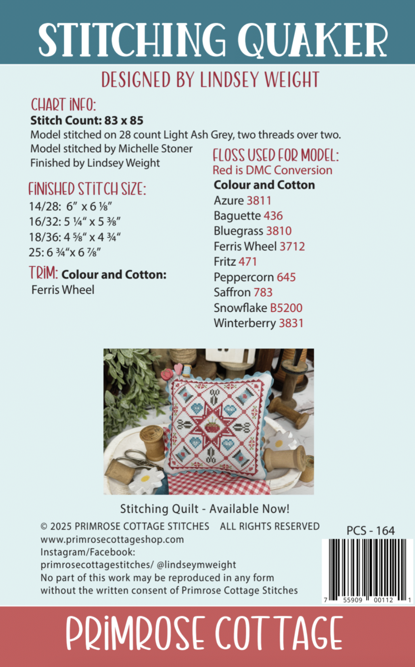 Stitching Quaker - Primrose Cottage - Cross Stitch Pattern, Needlecraft Patterns, The Crafty Grimalkin - A Cross Stitch Store