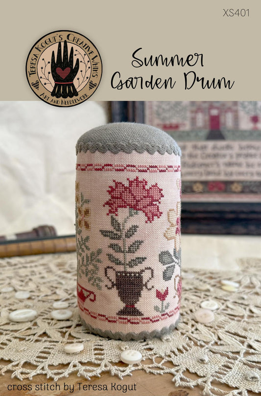 PREORDER Summer Garden Drum - Teresa Kogut  - Cross Stitch Pattern, Needlecraft Patterns, The Crafty Grimalkin - A Cross Stitch Store
