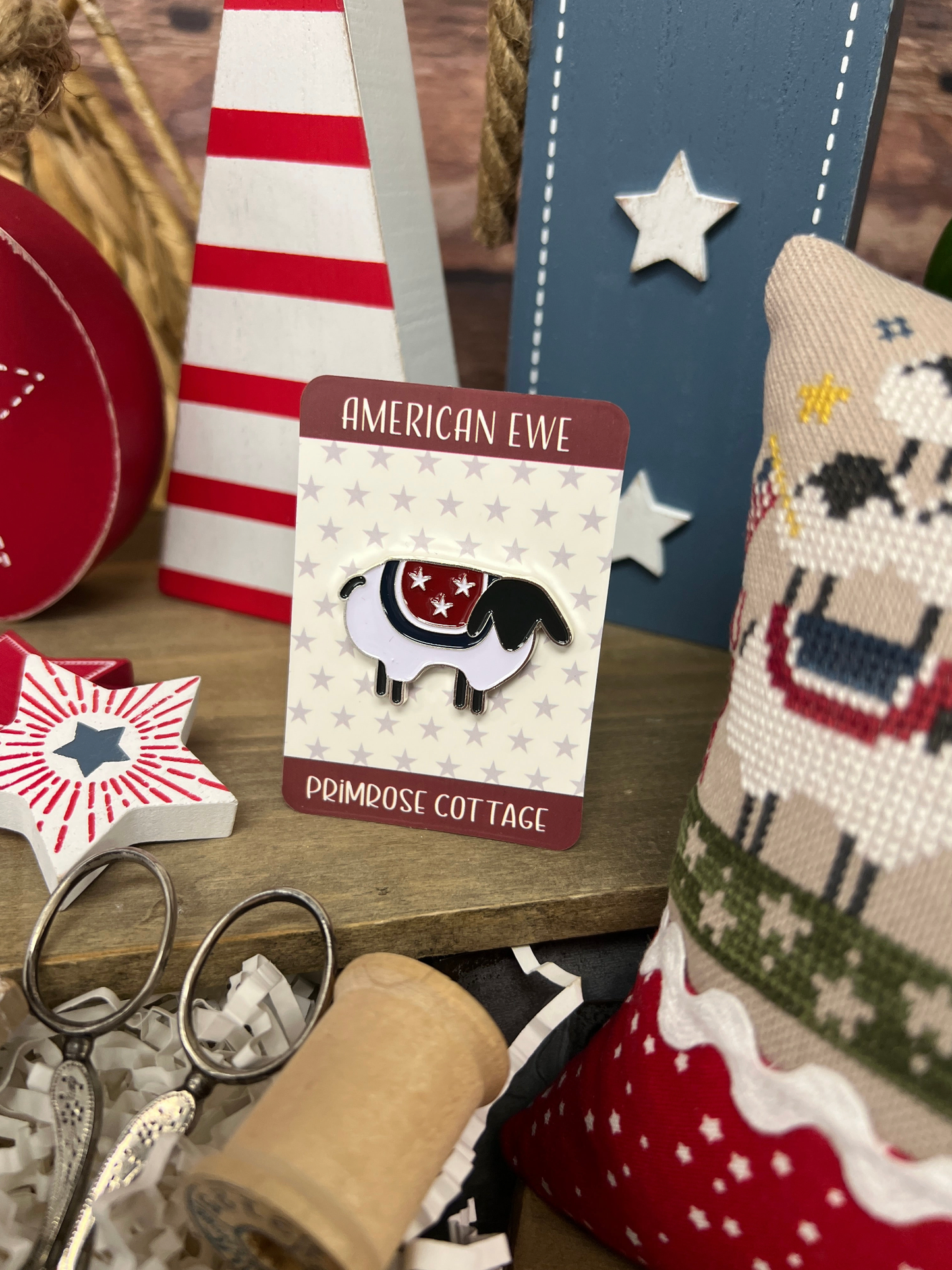 American Ewe Enamel Needle Minder - Primrose Cottage Stitches, Needlecraft Patterns, Needlecraft Patterns, The Crafty Grimalkin - A Cross Stitch Store