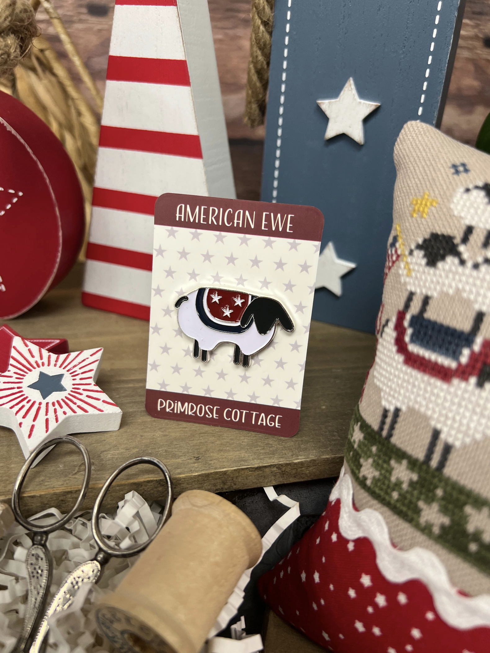 American Ewe Enamel Needle Minder - Primrose Cottage Stitches, Needlecraft Patterns, Needlecraft Patterns, The Crafty Grimalkin - A Cross Stitch Store