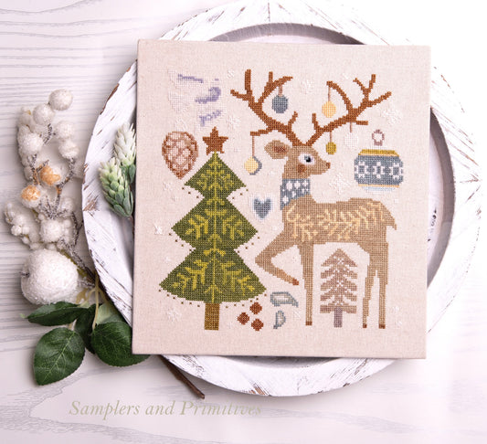 PREORDER Festive Reindeer - Samplers and Primitives - Cross Stitch Pattern, Needlecraft Patterns, The Crafty Grimalkin - A Cross Stitch Store