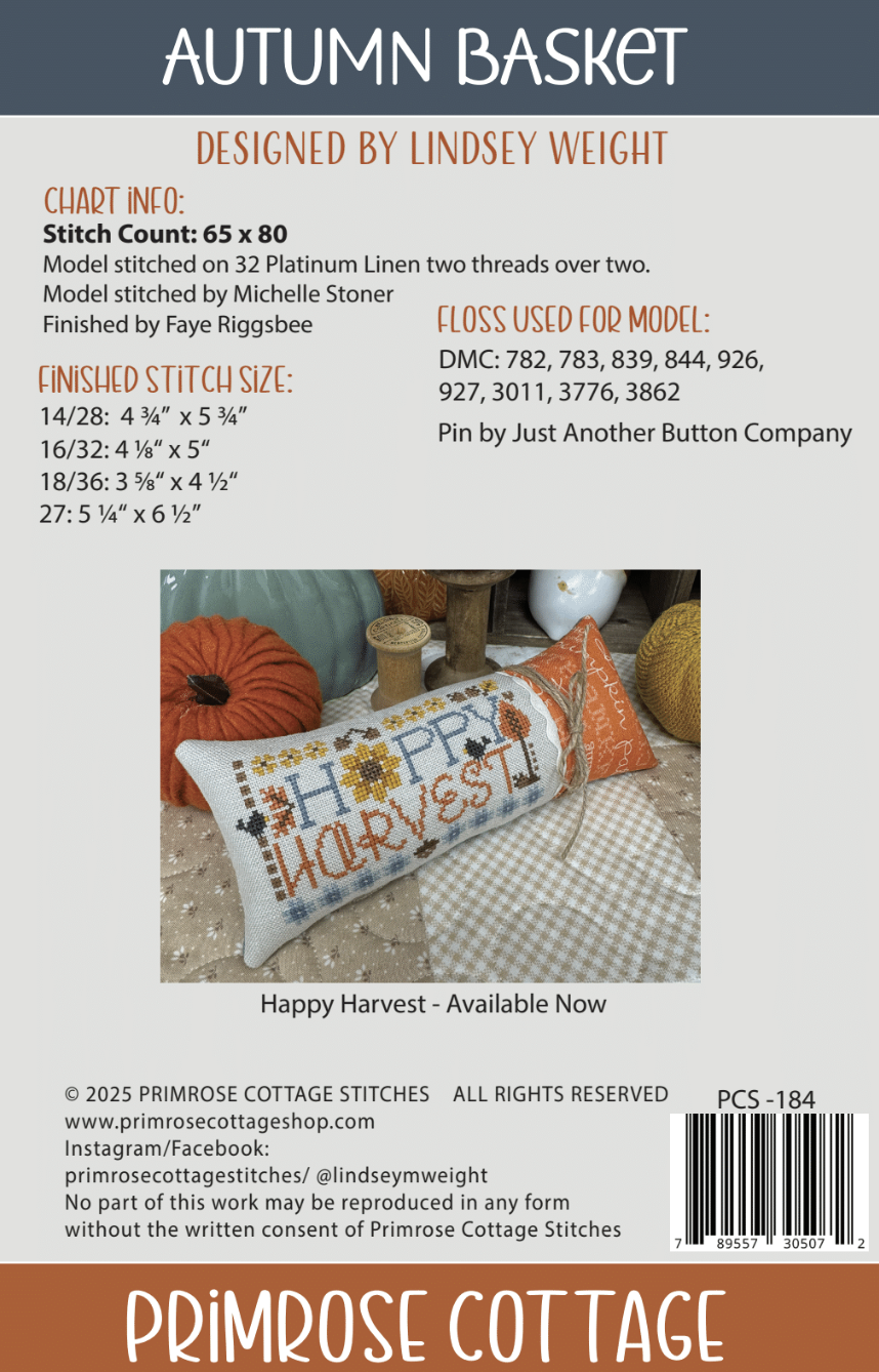 PREORDER Autumn Basket - Primrose Cottage Stitches - Cross Stitch Pattern