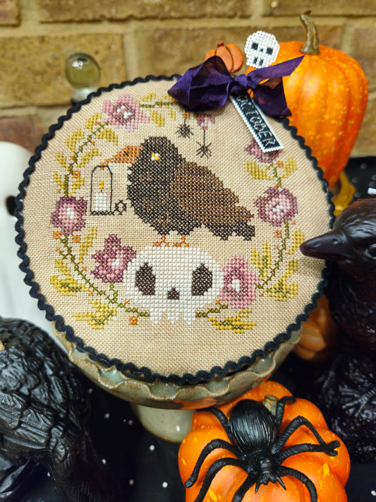 PREORDER Pin Drum Shorties #10 Crow - Quaintrose Needlearts - Cross Stitch Pattern
