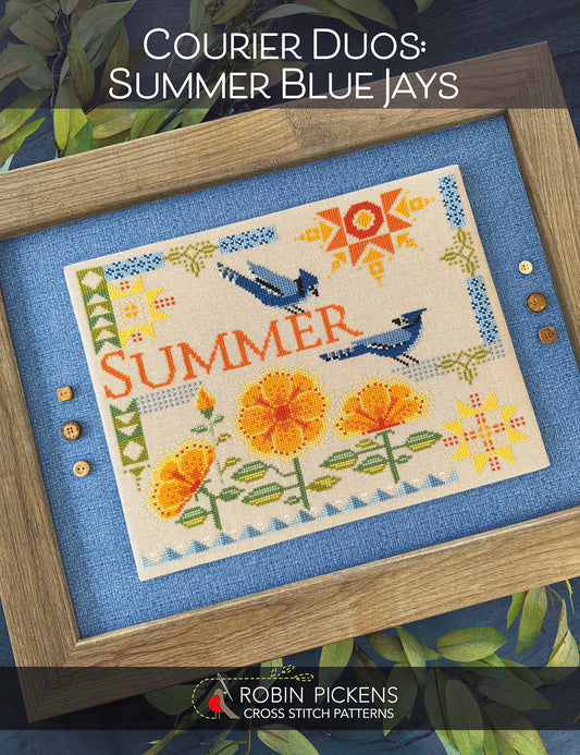 PREORDER Courier Duos: Summer Blue Jays - Robin Pickens - Cross Stitch Pattern, Needlecraft Patterns, The Crafty Grimalkin - A Cross Stitch Store