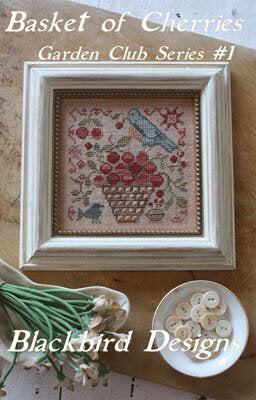 Basket of Cherries  - Garden Club #1 - Blackbird Designs - Cross Stitch Pattern, Needlecraft Patterns, Needlecraft Patterns, The Crafty Grimalkin - A Cross Stitch Store