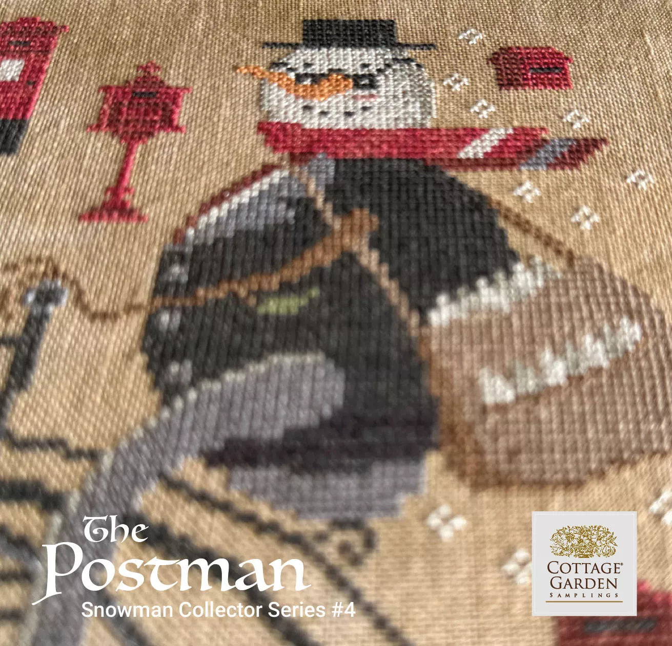 The Postman #4 -  The Snowman Collector's Series 2022-2023 - Cottage Garden Samplings - Cross Stitch Pattern, Needlecraft Patterns, Needlecraft Patterns, The Crafty Grimalkin - A Cross Stitch Store