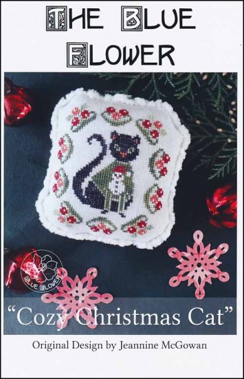 Cozy Christmas Cat - The Blue Flower - Cross Stitch Pattern, Needlecraft Patterns, Needlecraft Patterns, The Crafty Grimalkin - A Cross Stitch Store