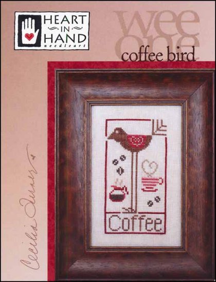 Coffee Bird - Wee One - Heart In Hand Needleart, Needlecraft Patterns, Needlecraft Patterns, The Crafty Grimalkin - A Cross Stitch Store