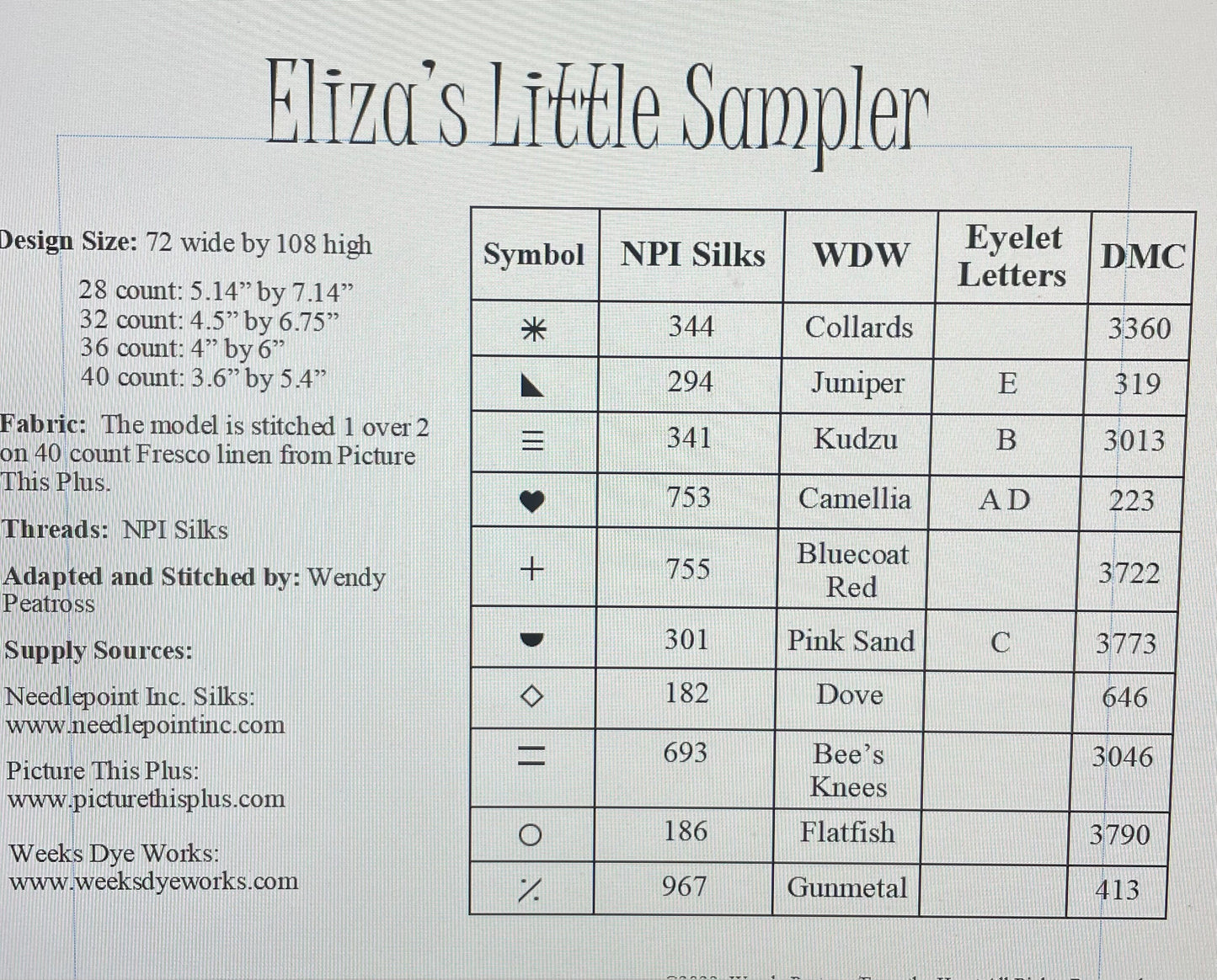 Eliza's Little Sampler - The Little Sampler Series #3- From the Heart Needleart, Needlecraft Patterns, Needlecraft Patterns, The Crafty Grimalkin - A Cross Stitch Store