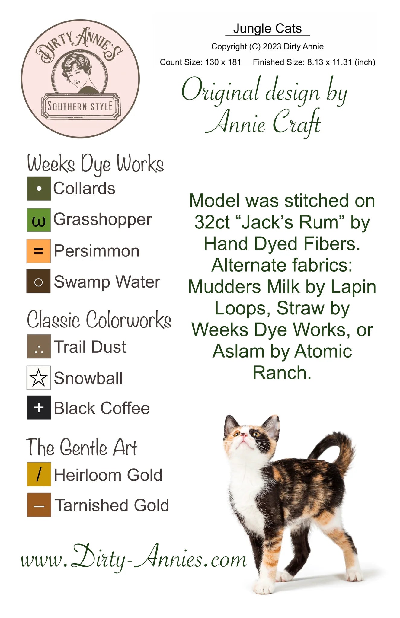 Jungle Cats - Dirty Annie's - Cross Stitch Pattern, Needlecraft Patterns, Needlecraft Patterns, The Crafty Grimalkin - A Cross Stitch Store