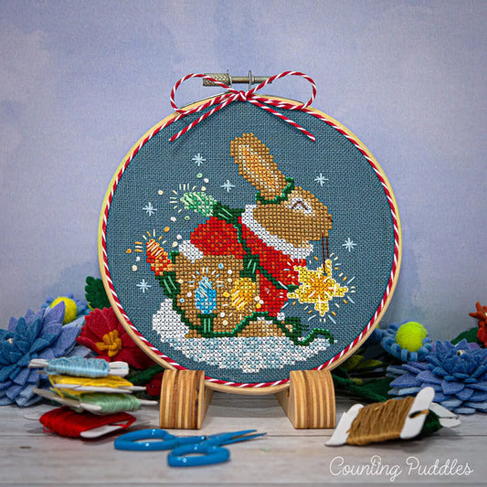 PRE-ORDER - Rabbit’s Bright Winter Night Ornament - Counting Puddles - Cross Stitch Pattern, Needlecraft Patterns, The Crafty Grimalkin - A Cross Stitch Store