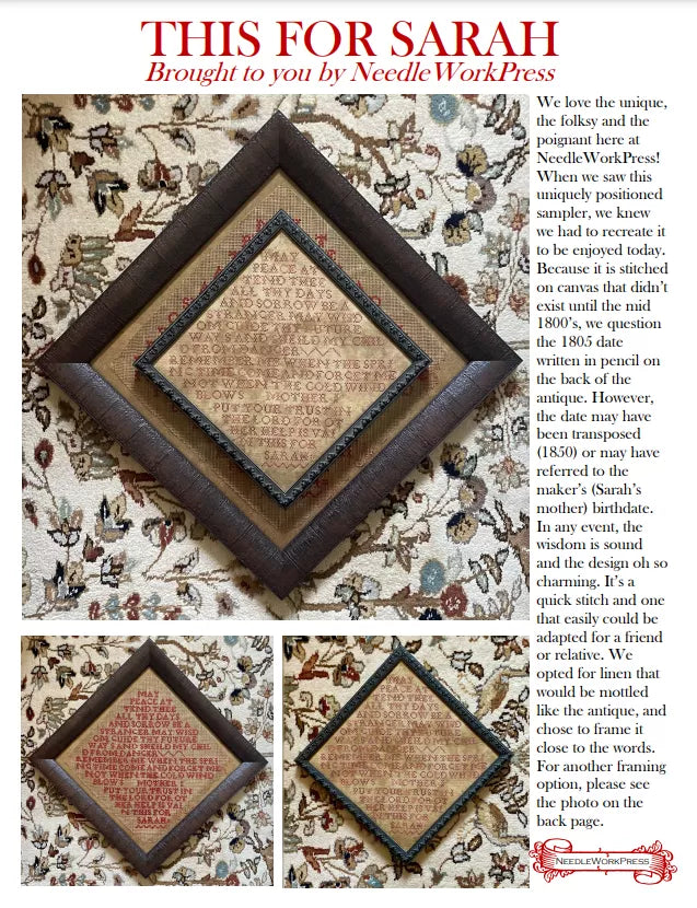 This For Sarah Needlework Press Cross Stitch Pattern The Crafty
