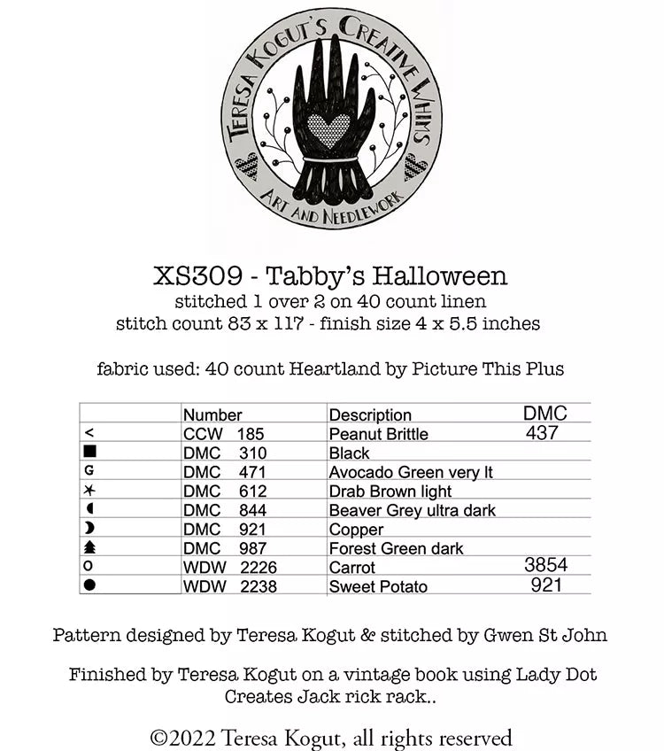 Tabby's Halloween - Teresa Kogut - Cross Stitch Pattern, Needlecraft Patterns, The Crafty Grimalkin - A Cross Stitch Store