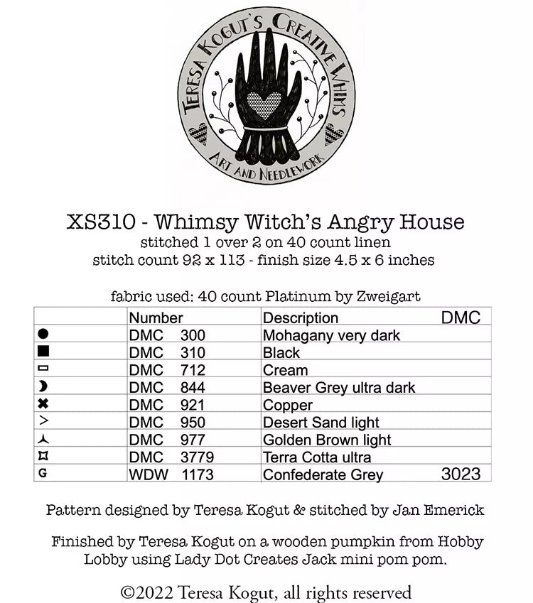 Whimsy Witch's Angry House - Teresa Kogut - Cross Stitch Pattern, Needlecraft Patterns, The Crafty Grimalkin - A Cross Stitch Store