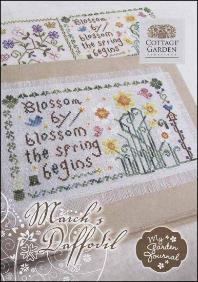 March's Daffodil - My Garden Journal - Cottage Garden Samplings, Needlecraft Patterns, The Crafty Grimalkin - A Cross Stitch Store