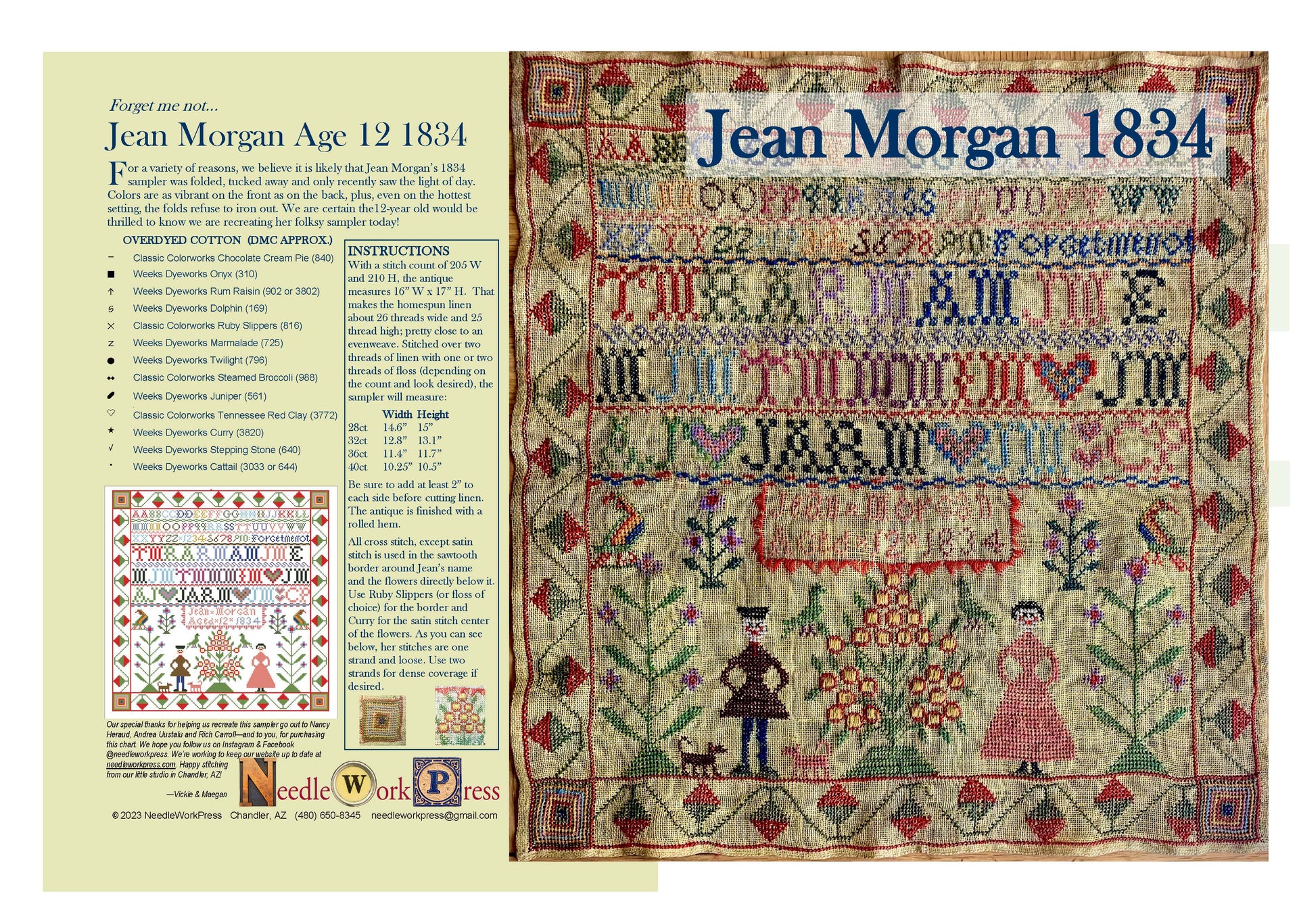 Jean Morgan Sampler - Needlework Press - Cross Stitch Pattern, Needlecraft Patterns, Needlecraft Patterns, The Crafty Grimalkin - A Cross Stitch Store