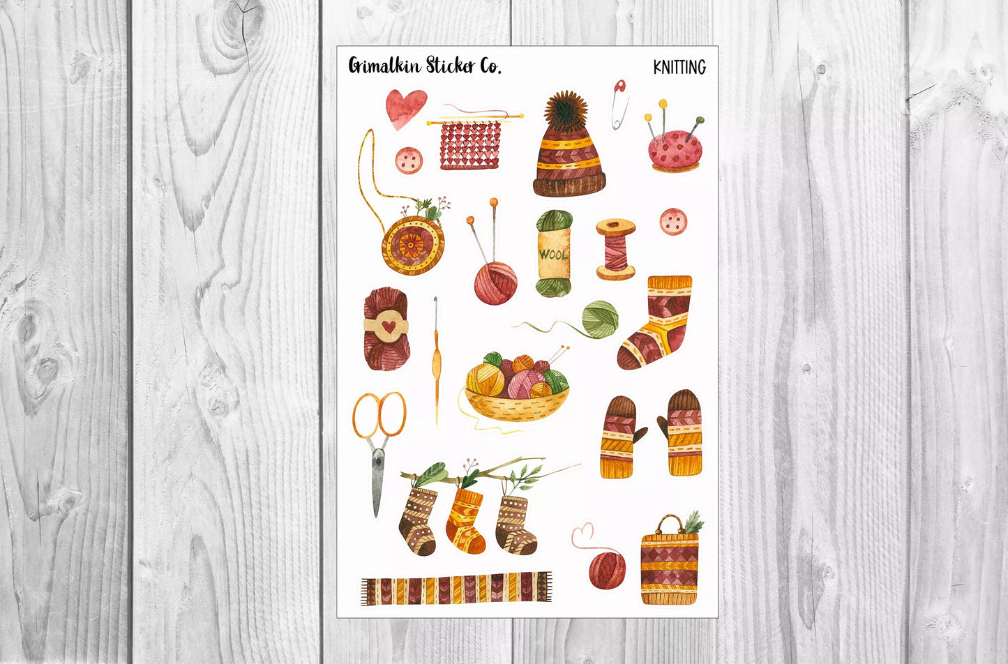 Vintage Knitting Large Sticker Sheet for Journals, Scrapbooks or Planners, Decorative Stickers, Decorative Stickers, The Crafty Grimalkin - A Cross Stitch Store