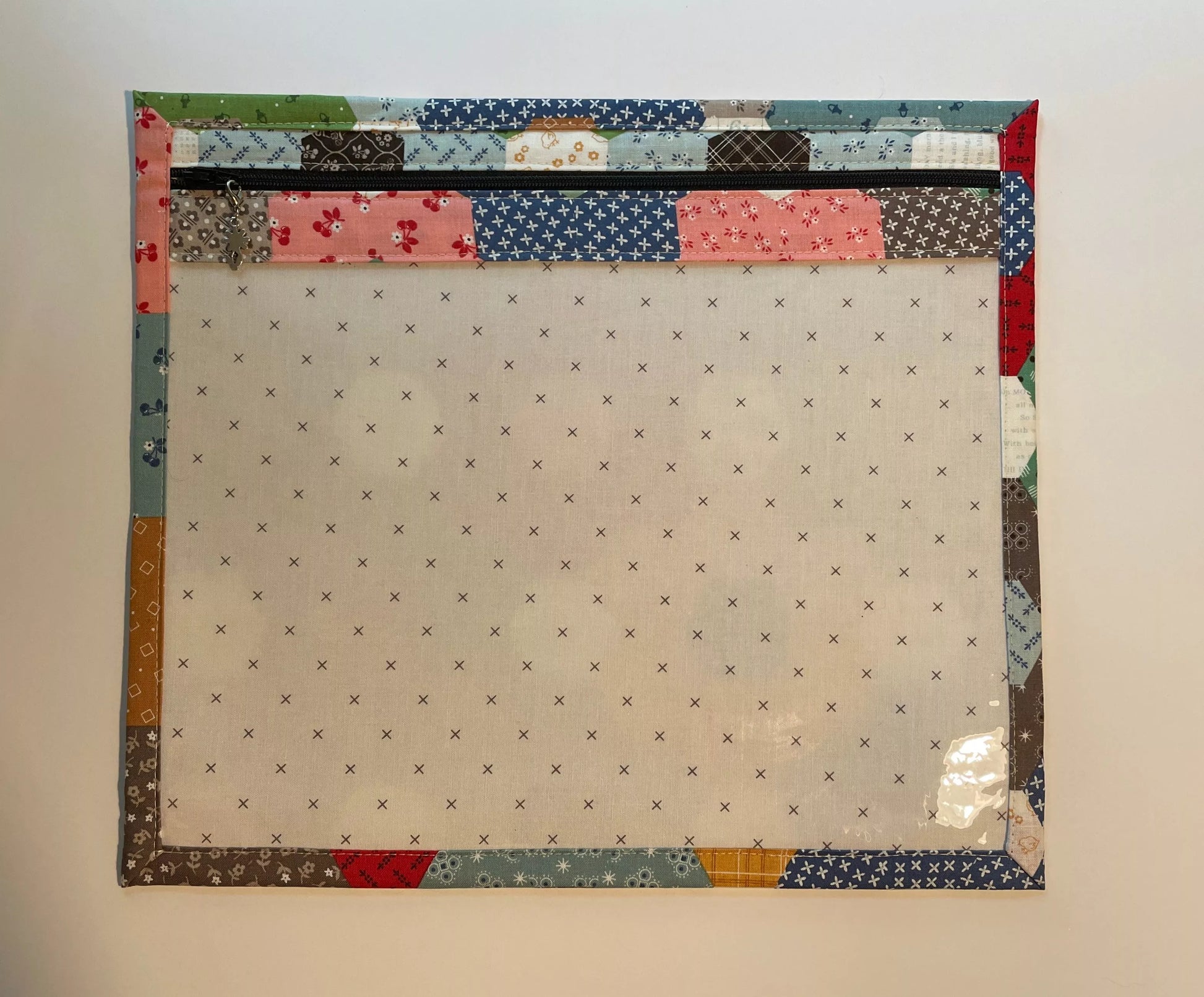 Vinyl Window Cross Stitch/Needlework Project Bag - Calico Hexagons, Thread & Yarn Organizers, Thread & Yarn Organizers, The Crafty Grimalkin - A Cross Stitch Store