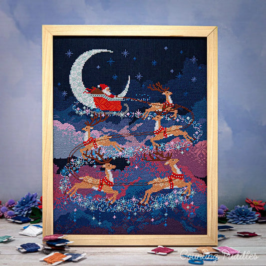 PRE-ORDER - Santa's Moonlit Ride - Counting Puddles - Cross Stitch Pattern, The Crafty Grimalkin - A Cross Stitch Store