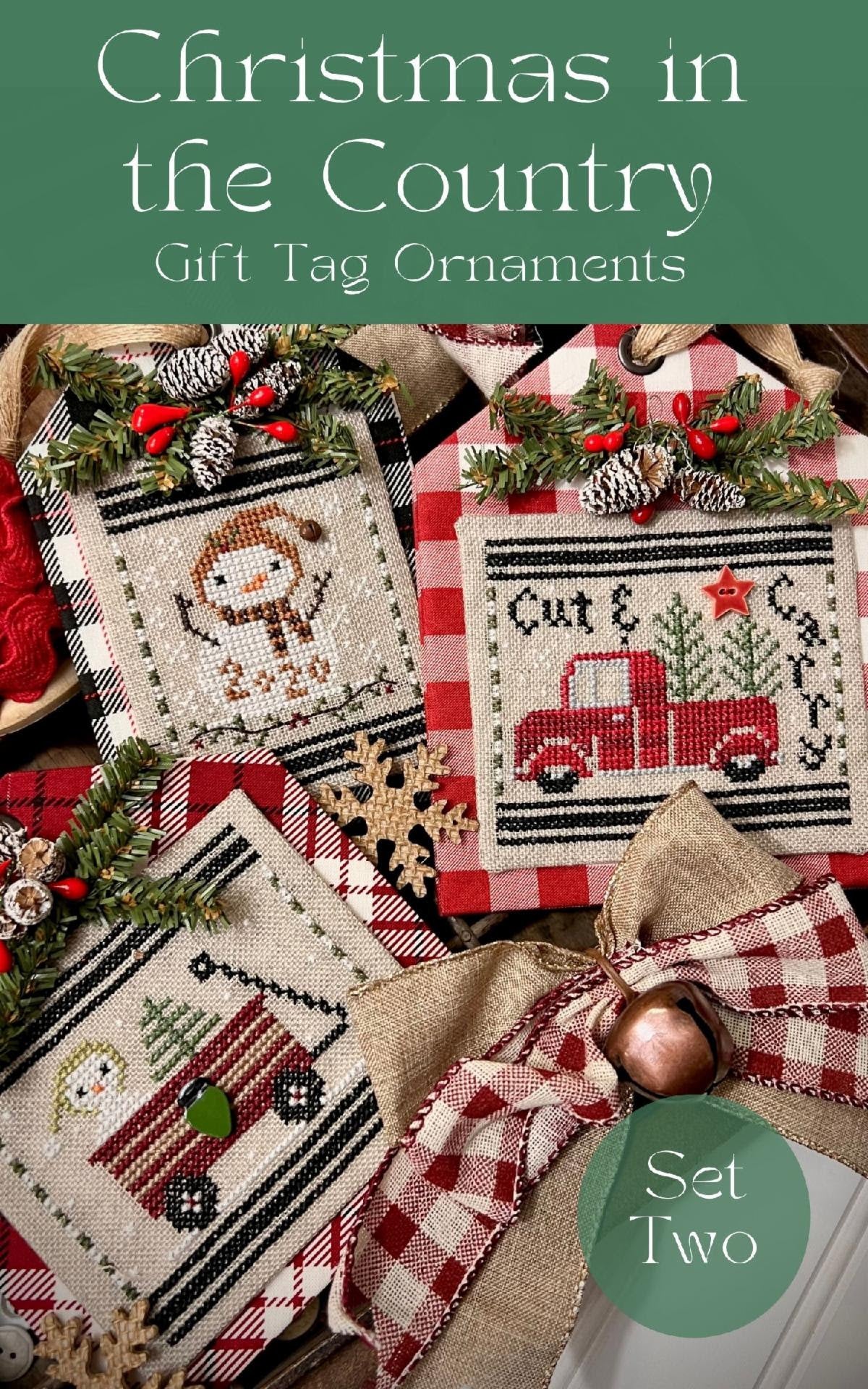Christmas in the Country Gift Tag Ornaments #2-  Annie Beez Folk Art - Cross Stitch Pattern, Needlecraft Patterns, Needlecraft Patterns, The Crafty Grimalkin - A Cross Stitch Store
