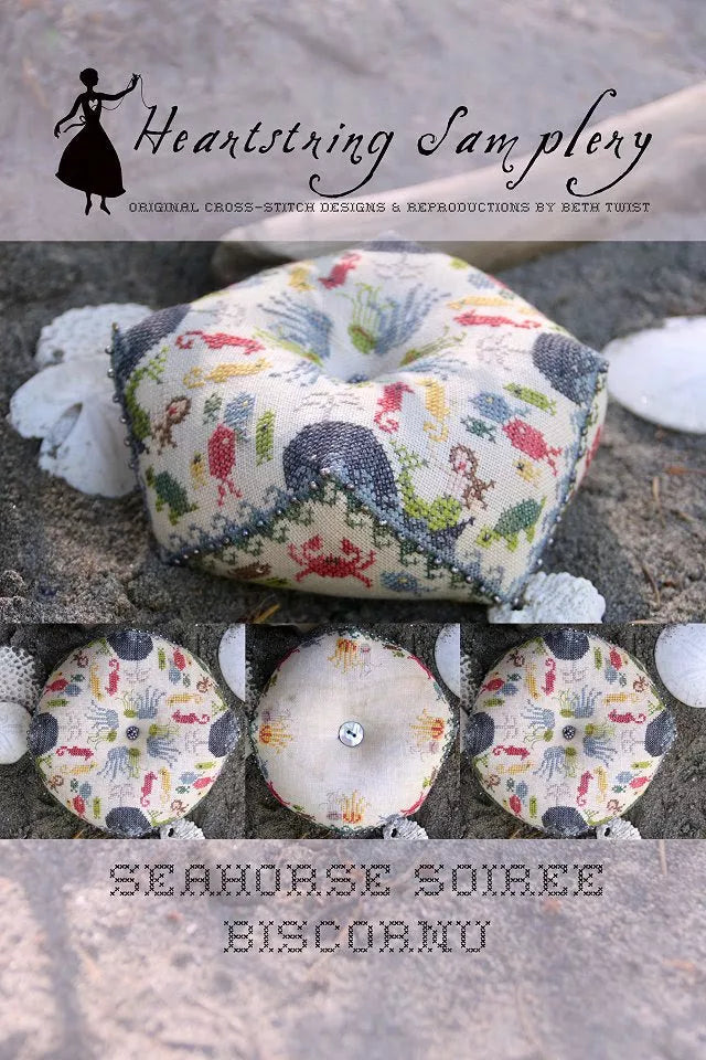 Seahorse Soiree Biscornu - Heartstring Samplery - Cross Stitch Pattern, Needlecraft Patterns, The Crafty Grimalkin - A Cross Stitch Store