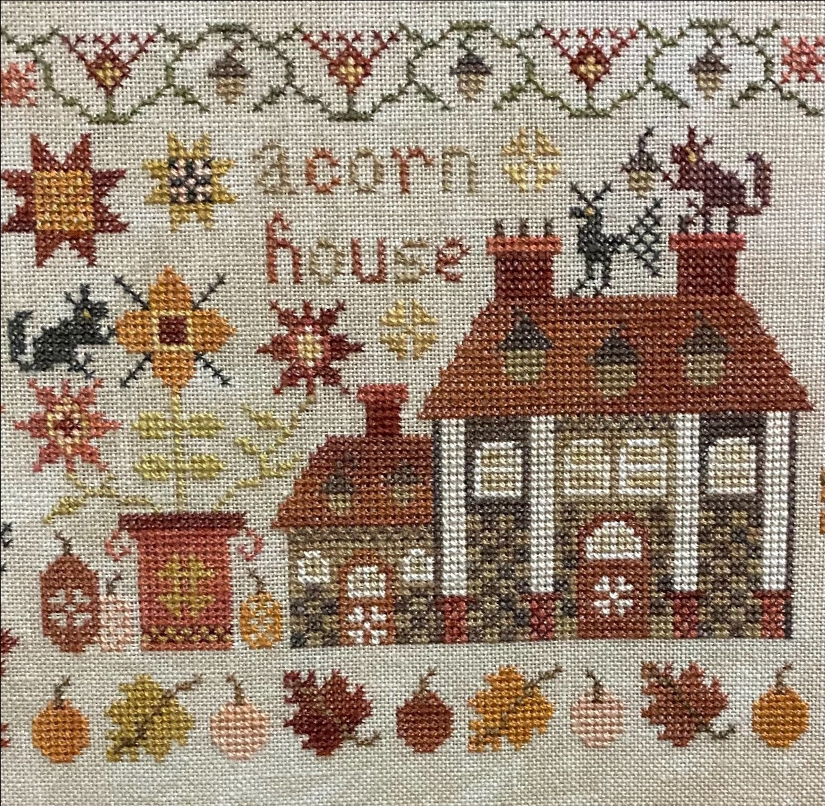 Acorn House - The Houses on Pumpkin Lane #8 - Pansy Patch Quilts and Stitchery, Needlecraft Patterns, The Crafty Grimalkin - A Cross Stitch Store
